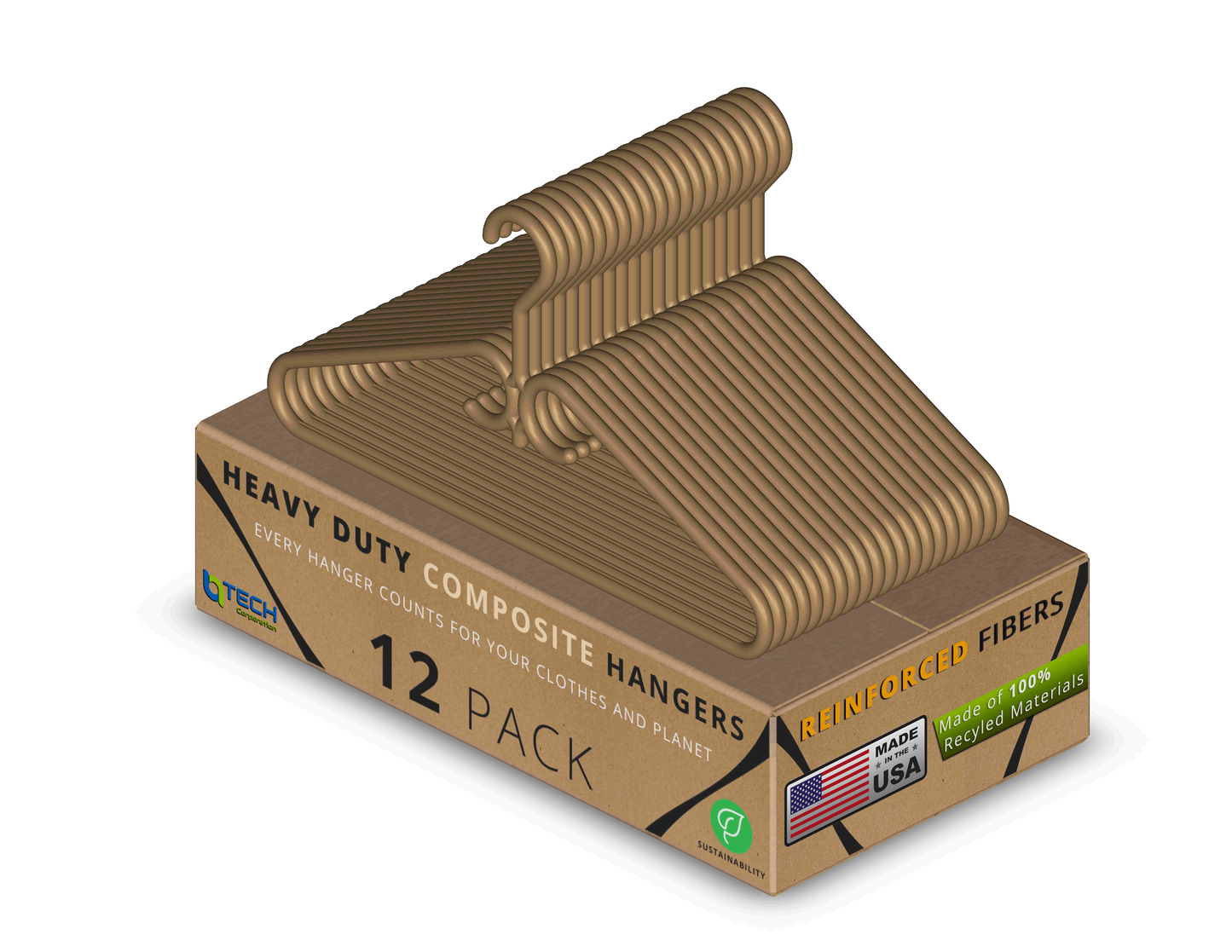 Heavy Duty Plastic Clothes Hangers (12, 24, 40 Pack), Made from 98-100% Recycled Material with Reinforced Plastic Fibers, Made in the USA