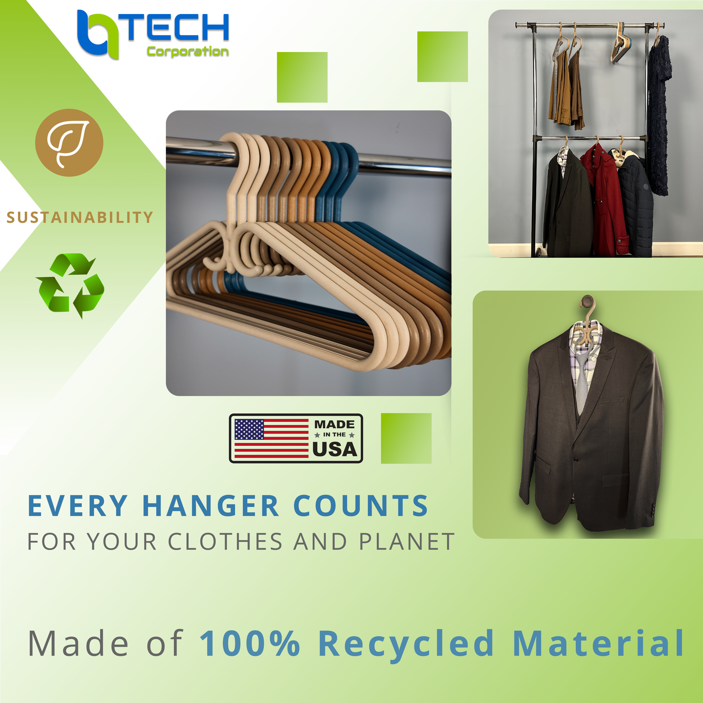 Heavy Duty Plastic Clothes Hangers (12, 24, 40 Pack), Made from 98-100% Recycled Material with Reinforced Plastic Fibers, Made in the USA