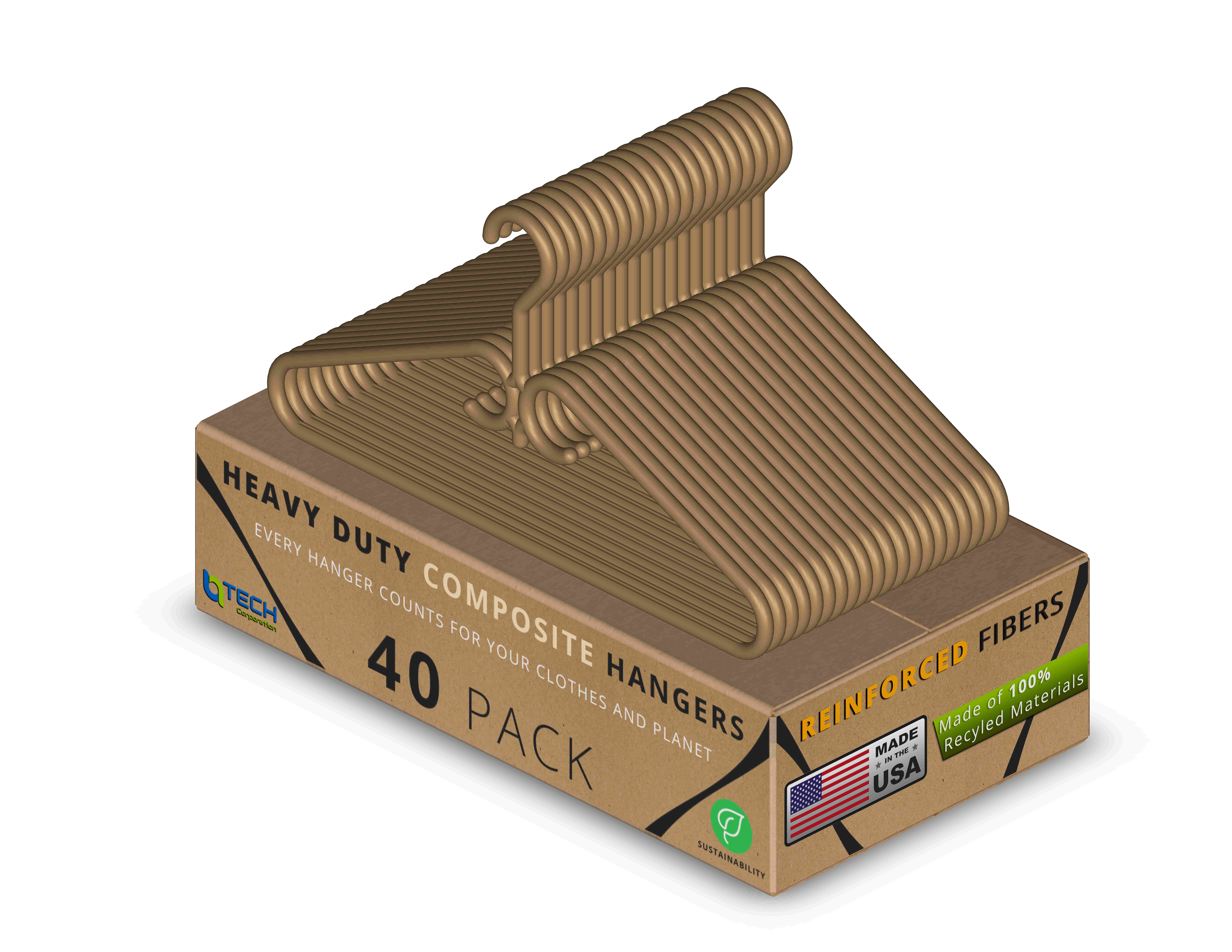 Heavy Duty Plastic Clothes Hangers (12, 24, 40 Pack), Made from 98-100% Recycled Material with Reinforced Plastic Fibers, Made in the USA