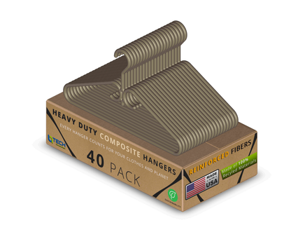 Heavy Duty Plastic Clothes Hangers (12, 24, 40 Pack), Made from 98-100% Recycled Material with Reinforced Plastic Fibers, Made in the USA